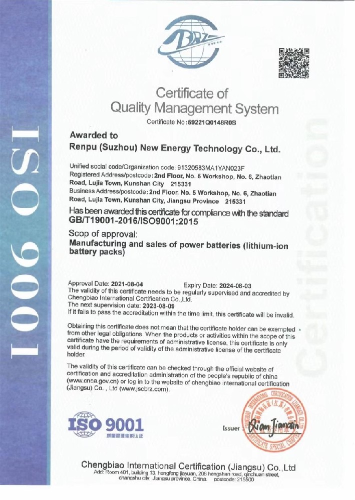 Certificate of Quality Management System